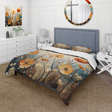 Orange Seasonal Flowers Seasonal Collage II - Duvet Cover Set